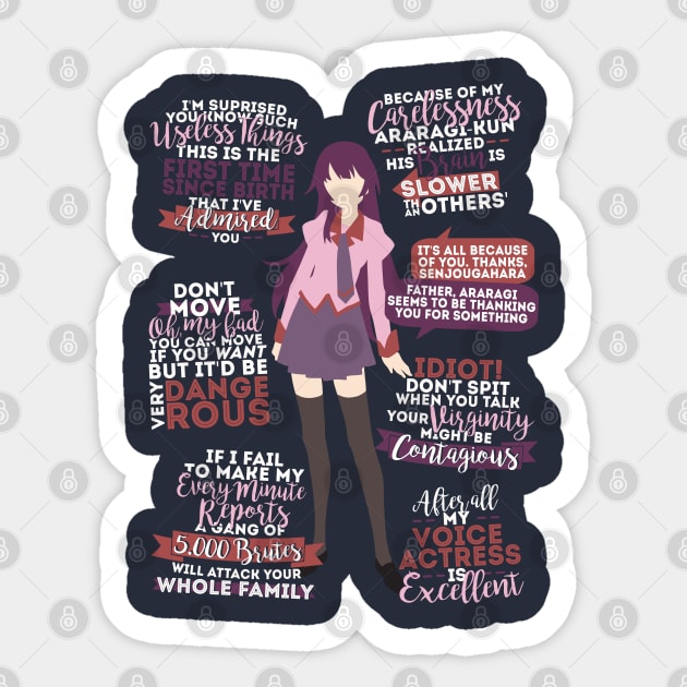 Senjougahara Hitagi Quotes Sticker by ZeroKara